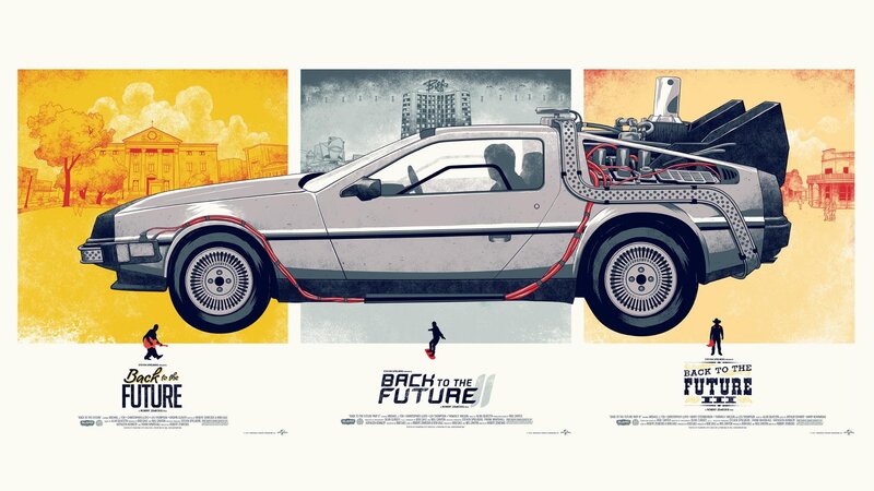DeLorean Time Machine — Yellow, Nostalgic, Illustration