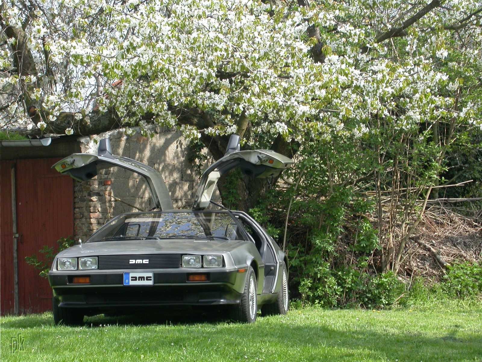 DeLorean with gullwing doors open