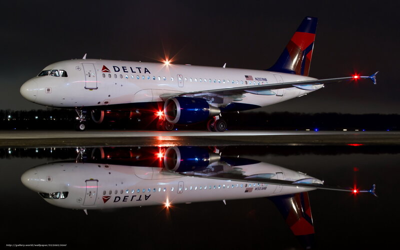 Delta Air Lines aircraft at night
