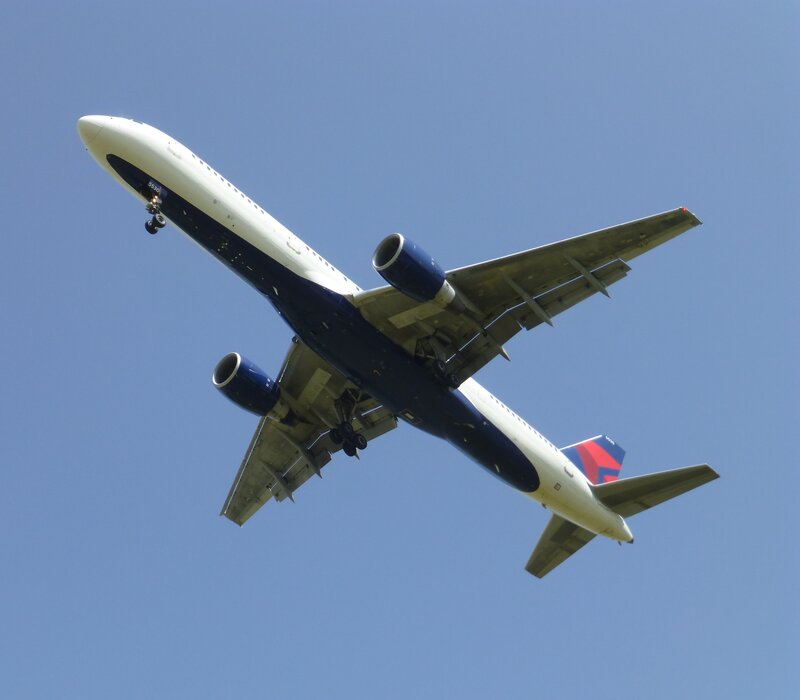 Delta Air Lines Airplane — Blue, Clear, Afternoon, Photograph, Wings, Engines