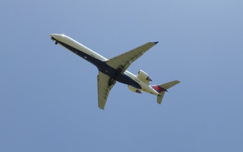 Delta Airplane in Flight — Blue, Calm