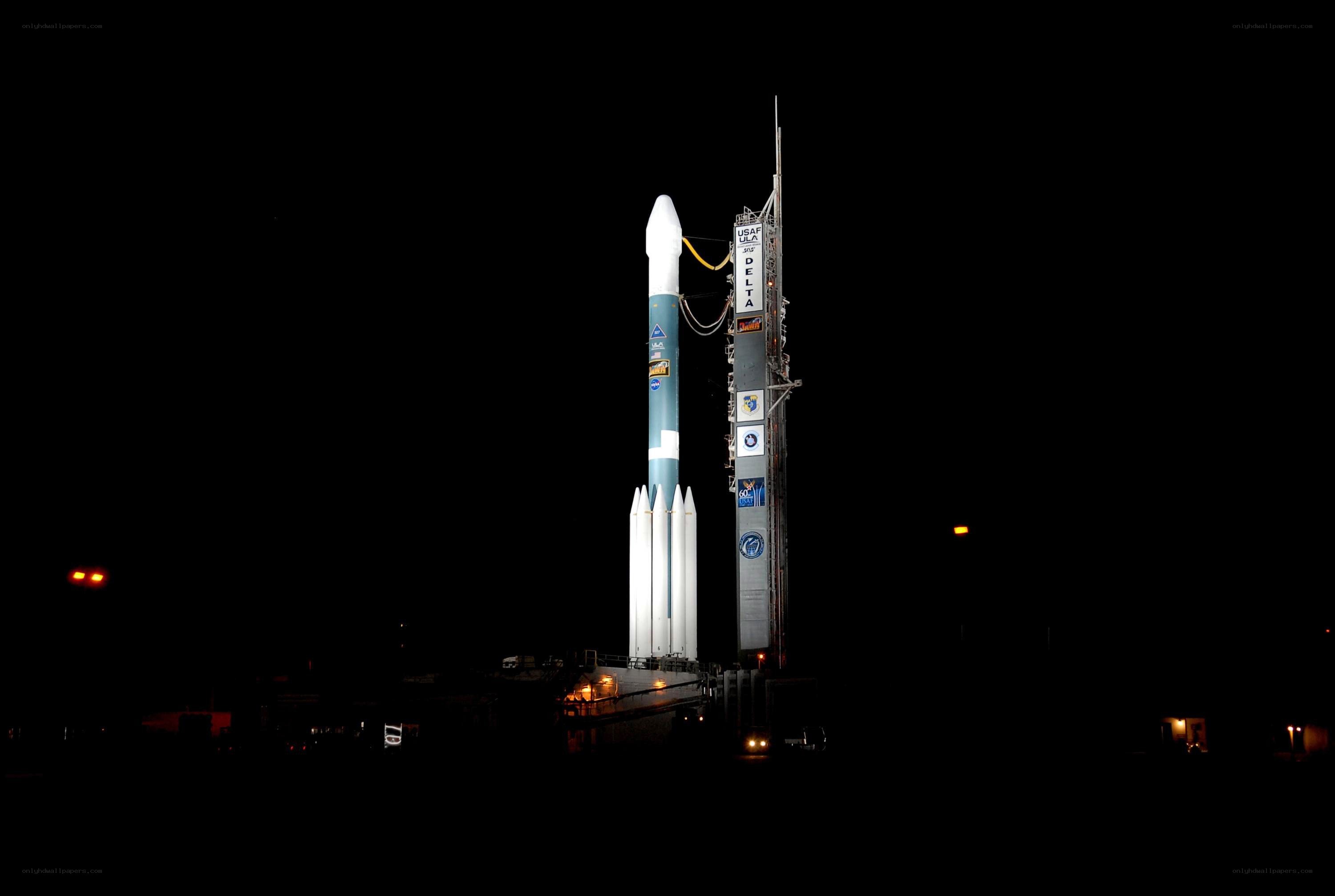 Delta rocket on launch pad