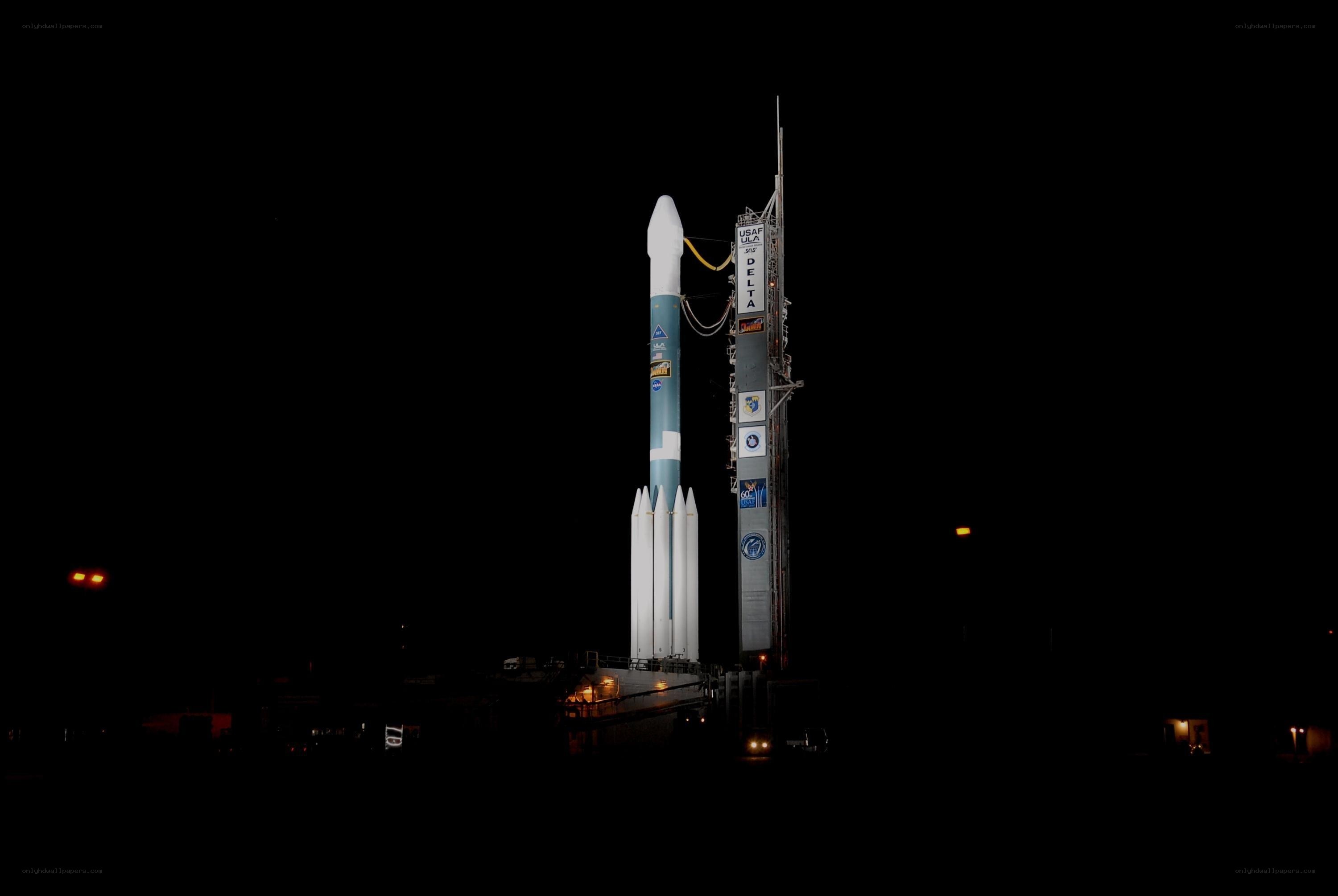Delta rocket on launch pad