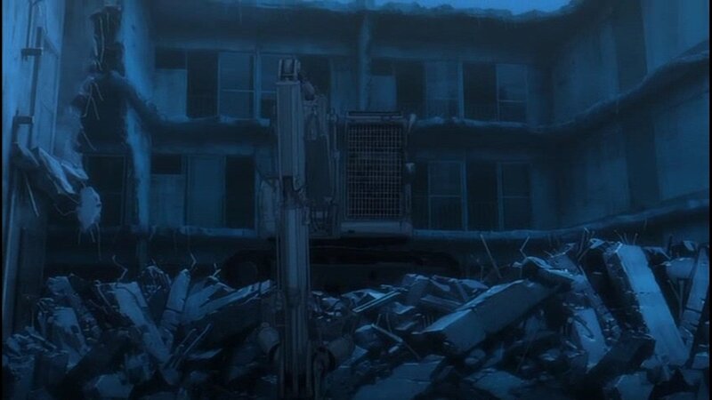 Demolition site at night