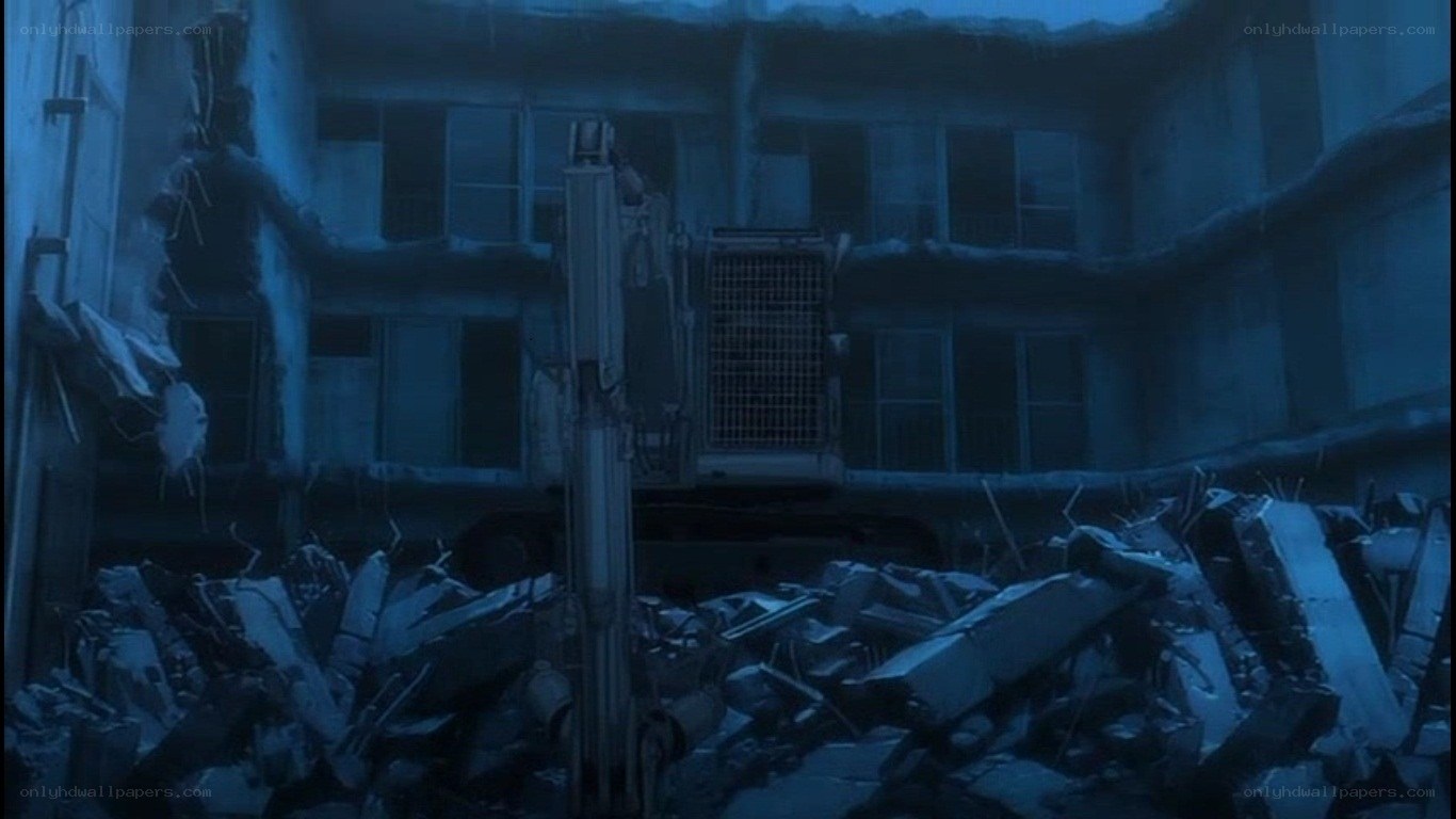Demolition site at night