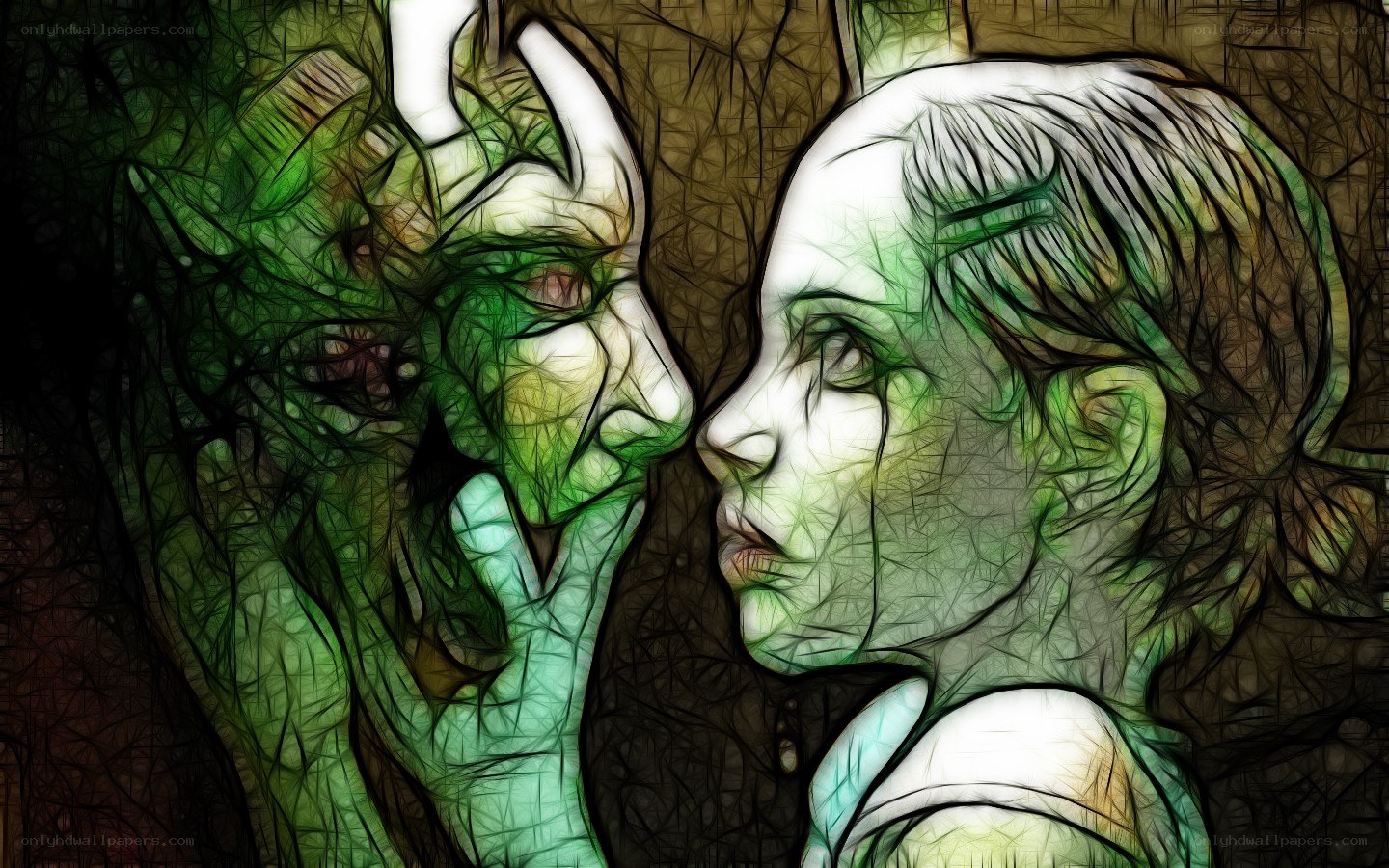 demon and girl face to face