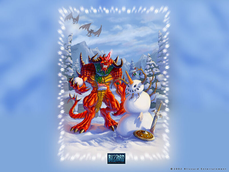 Demon and snowman in winter