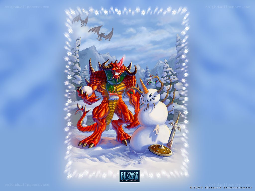 Demon and snowman in winter