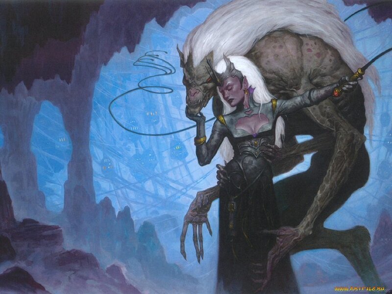 Demon and sorceress in a cave
