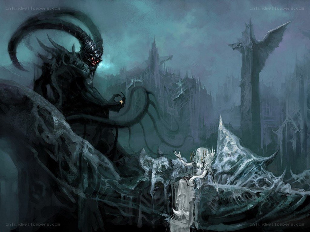 Demon confronts a sorceress