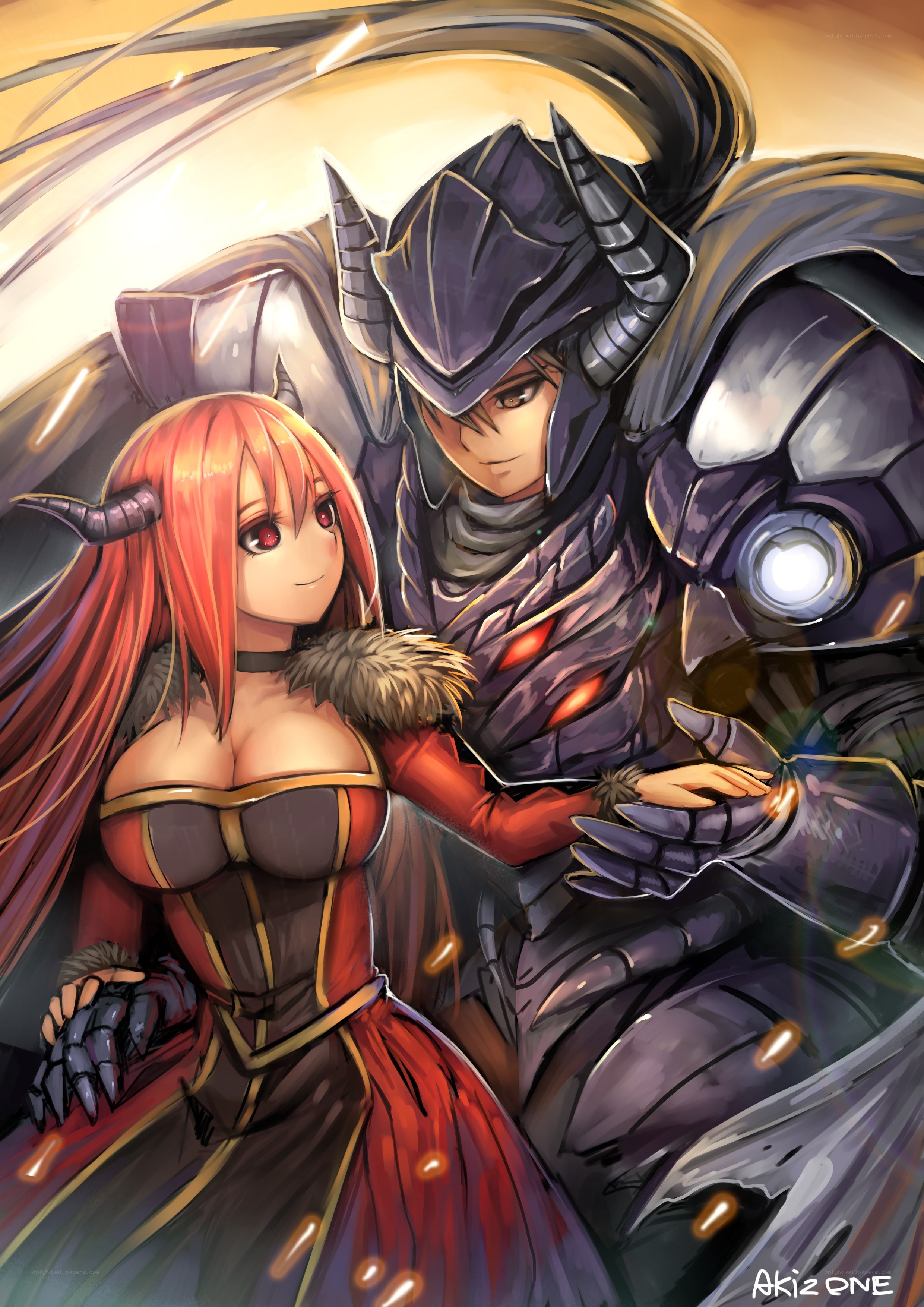 Demon couple embrace