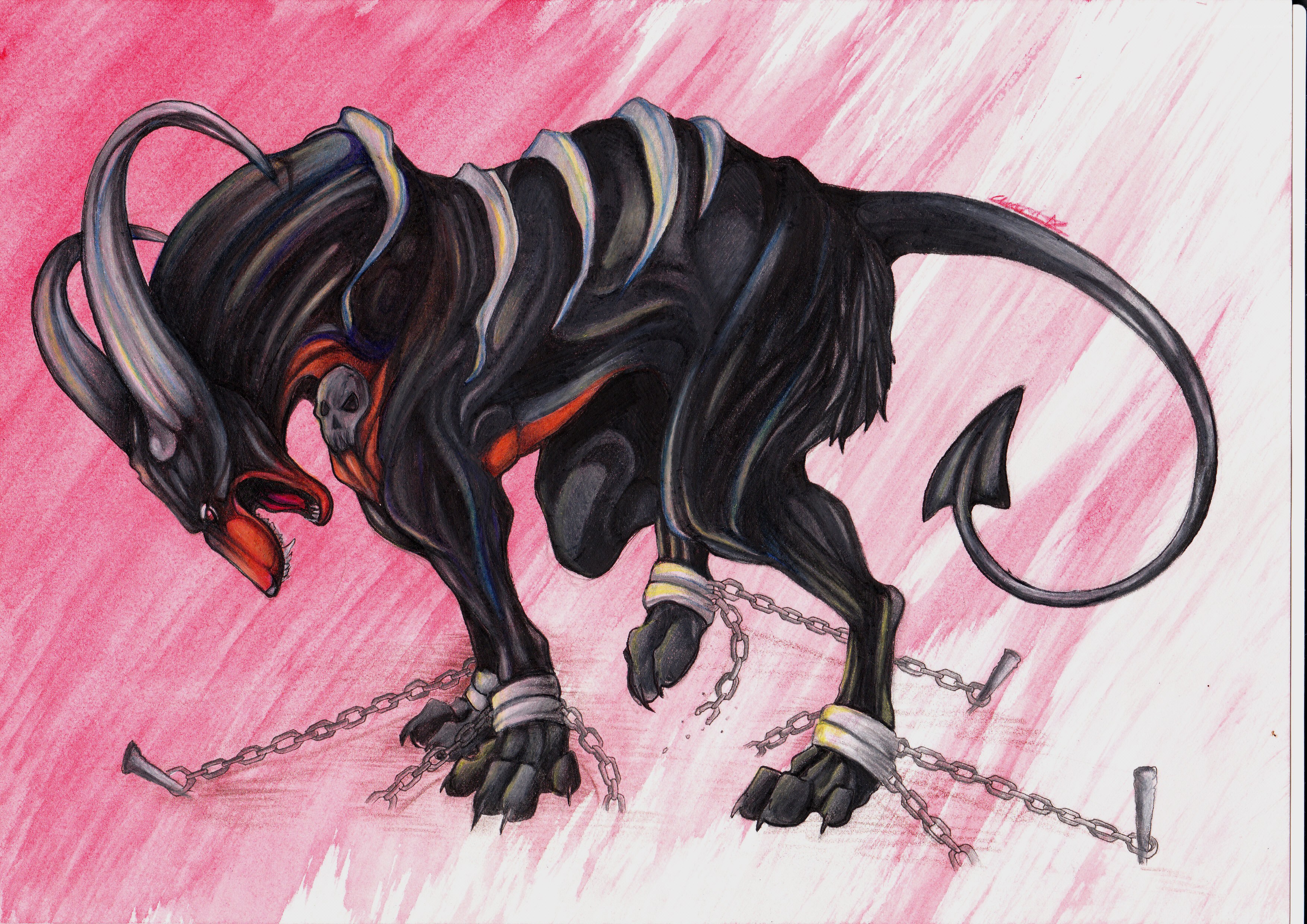 Demon dog with chains