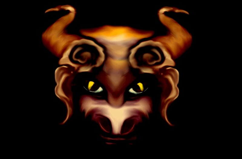 demon face with glowing eyes