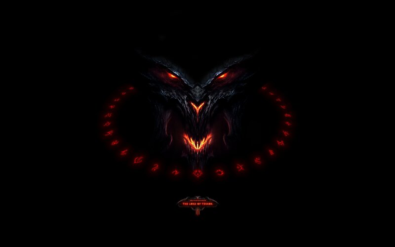 Demon Face with Glowing Eyes — Black, Dark, Menacing