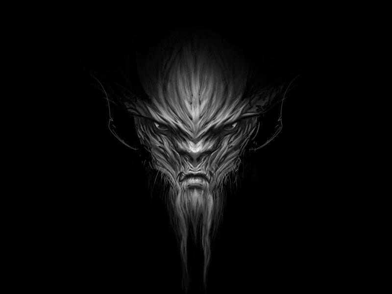 Demon Face with Long Beard