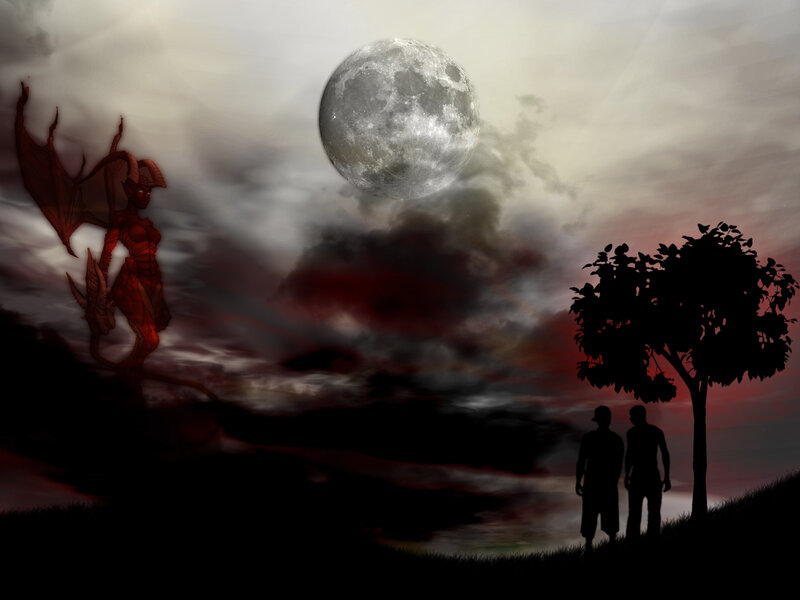 Demon Figure with Two People