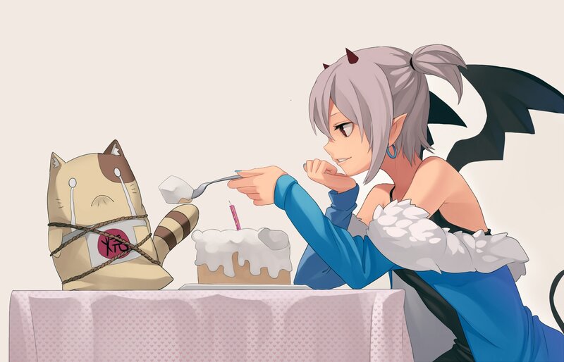 Demon Girl Feeding Cat