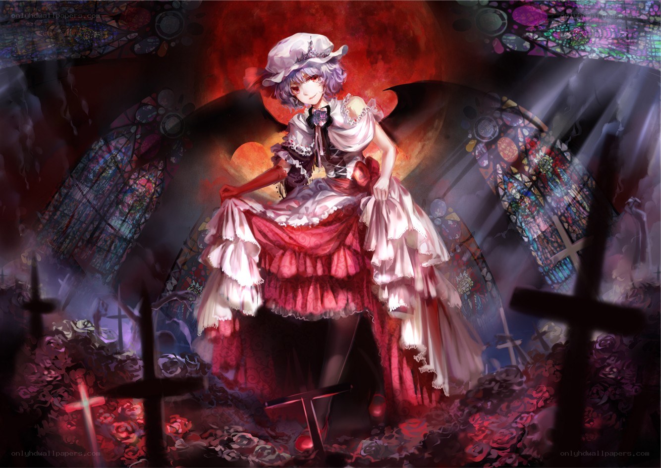 Demon girl in a graveyard