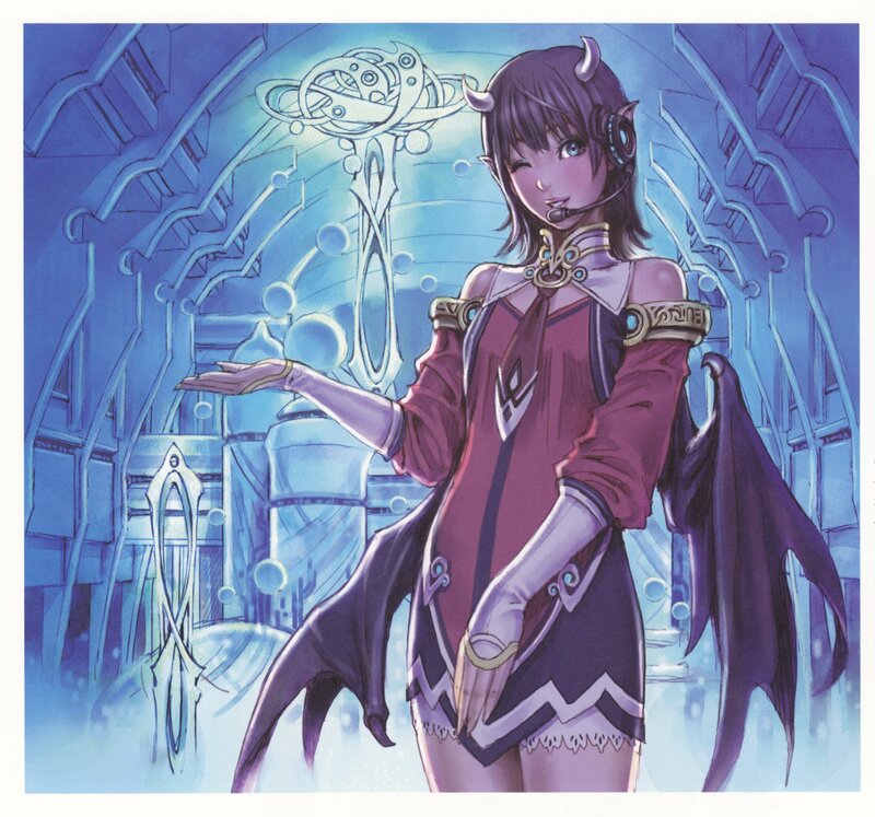 demon girl in futuristic chamber