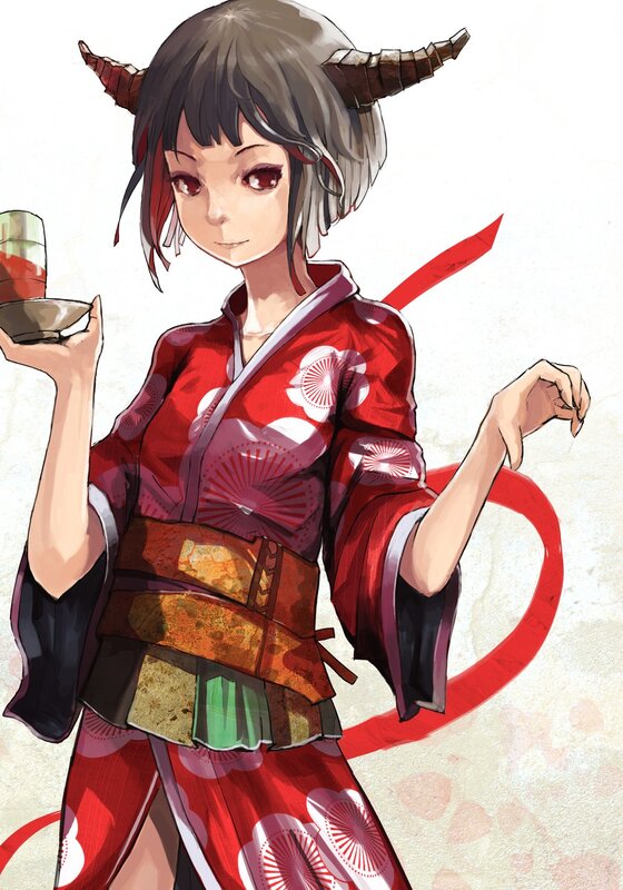 demon girl in red kimono