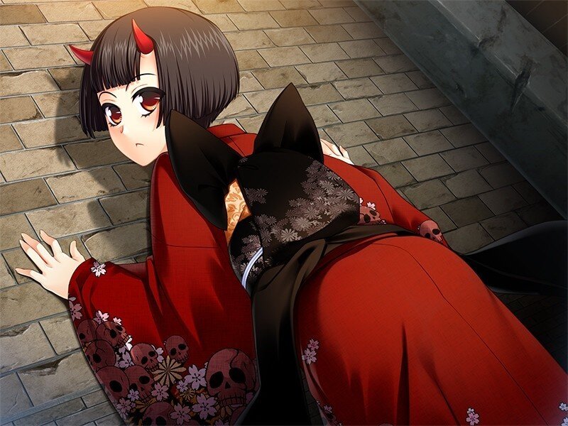 demon girl in red kimono