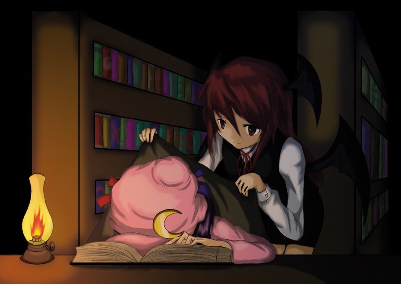 Demon girl reading with a friend