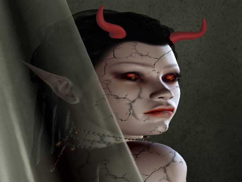 demon girl with cracked skin