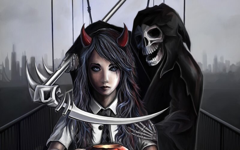 demon girl with grim reaper