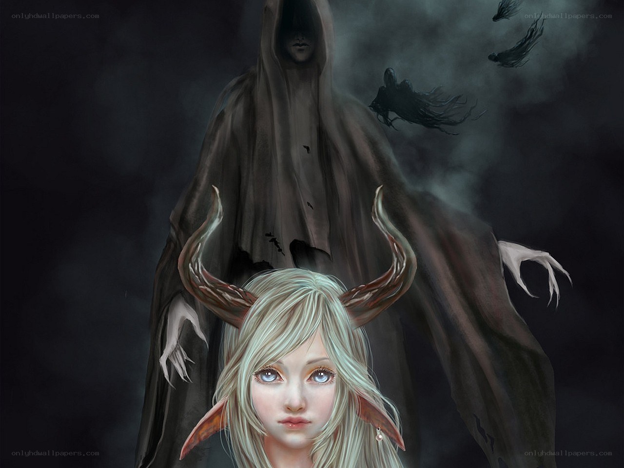 Demon girl with horned head