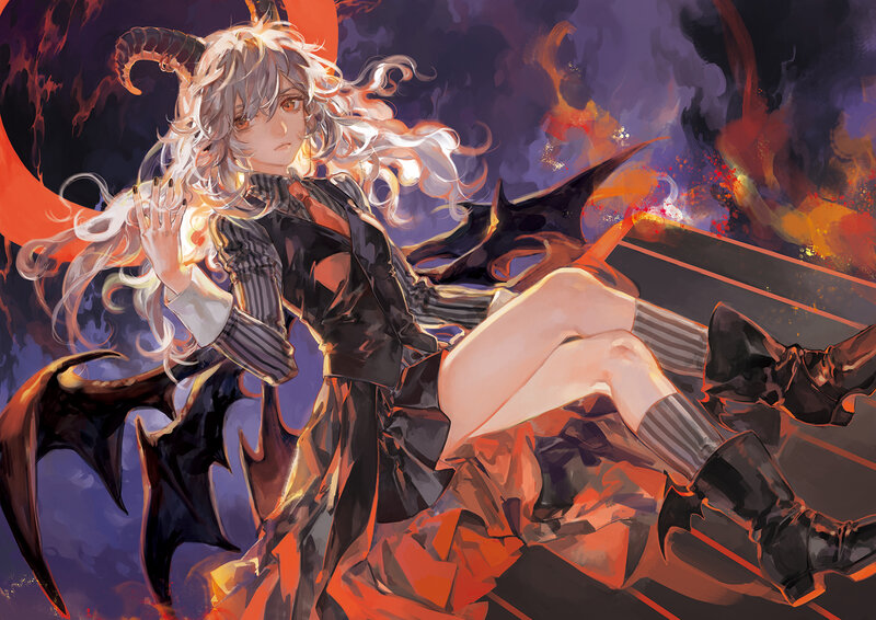 Demon Girl with Horns — Black, Dramatic
