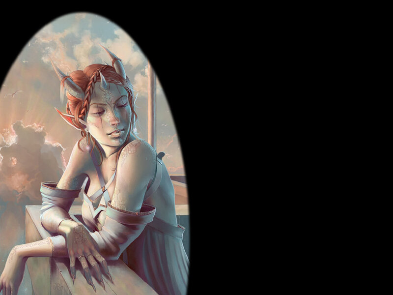 Demon Girl with Horns — Blue