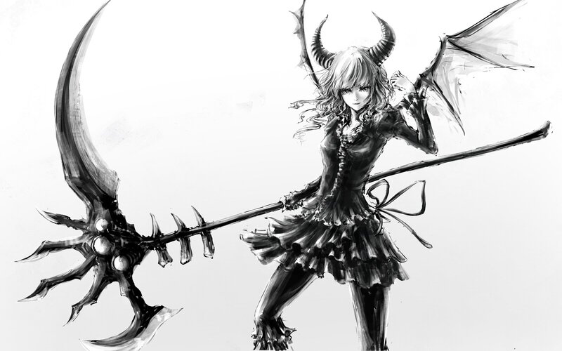 Demon Girl with Scythe — Black, Dramatic