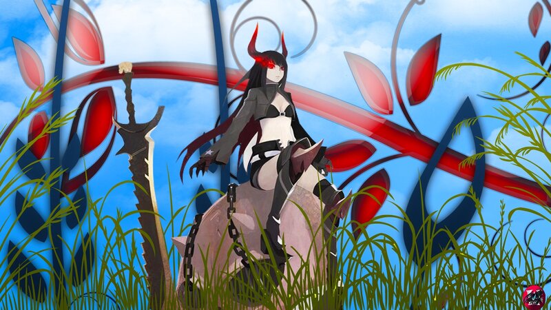 Demon girl with sword in grass