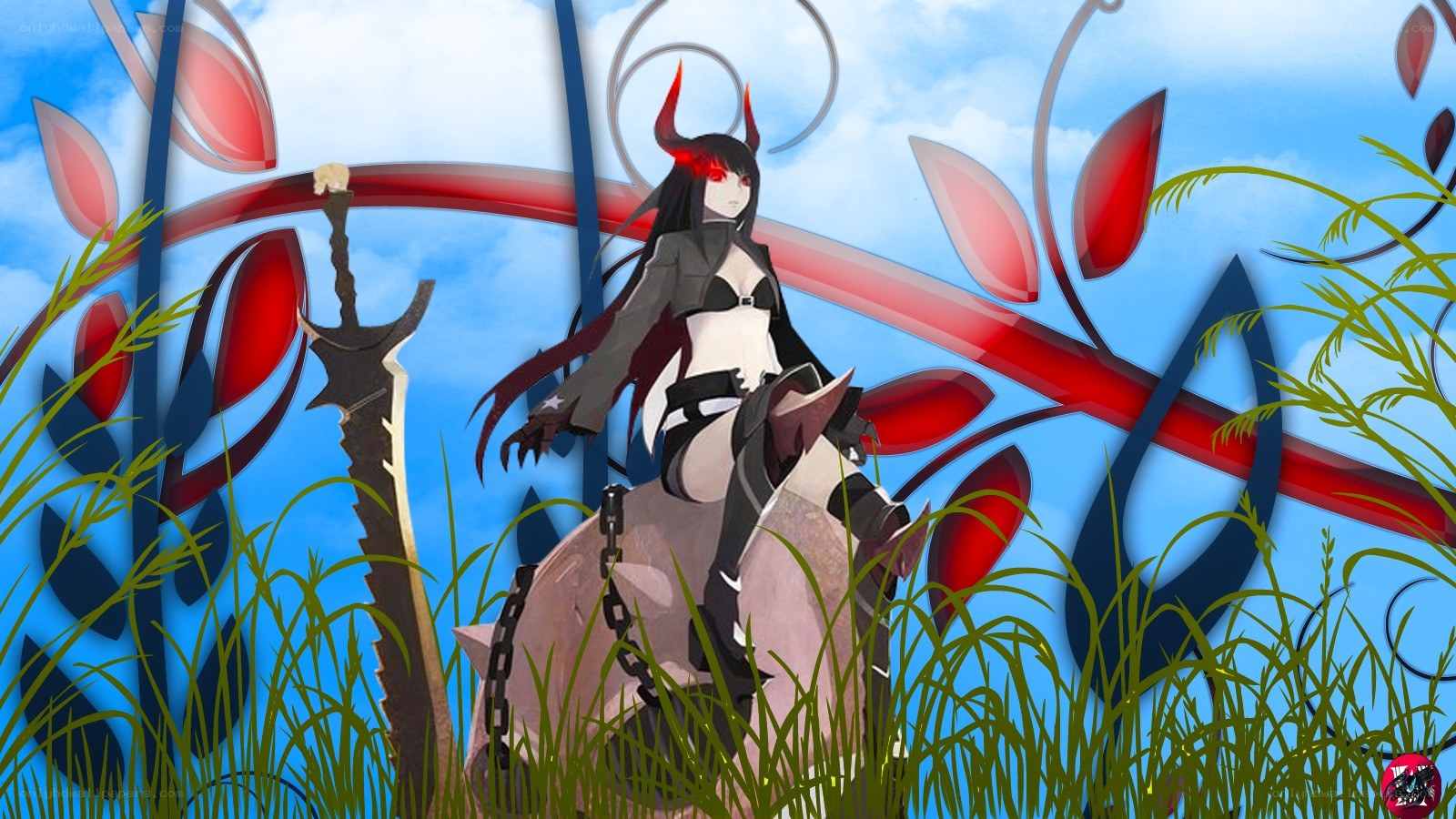 Demon girl with sword in grass