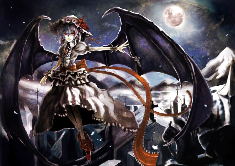 Demon girl with wings and cross