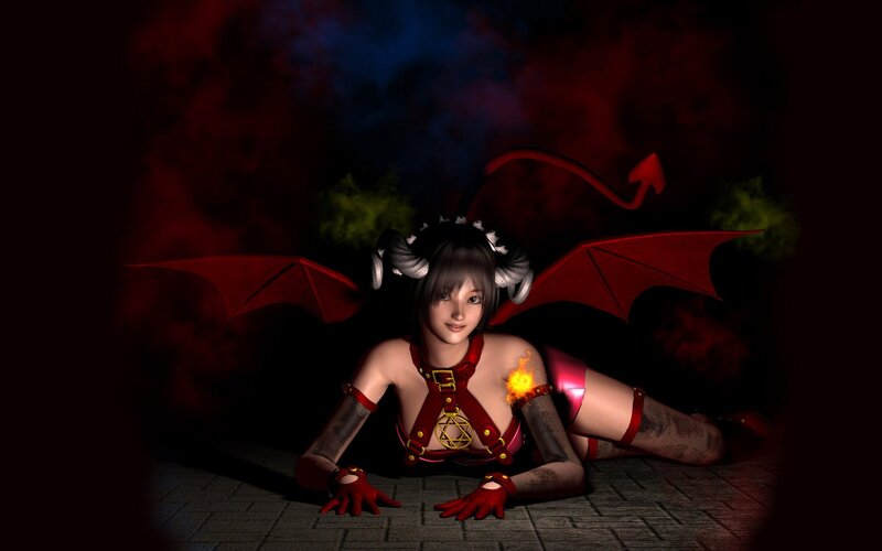 Demon Girl with Wings — Red, Dramatic