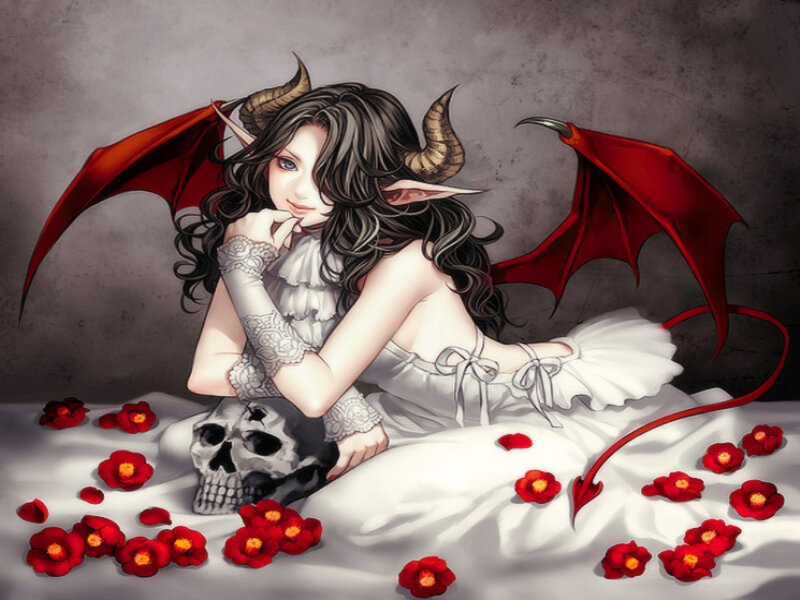 Demon Girl with Wings — White