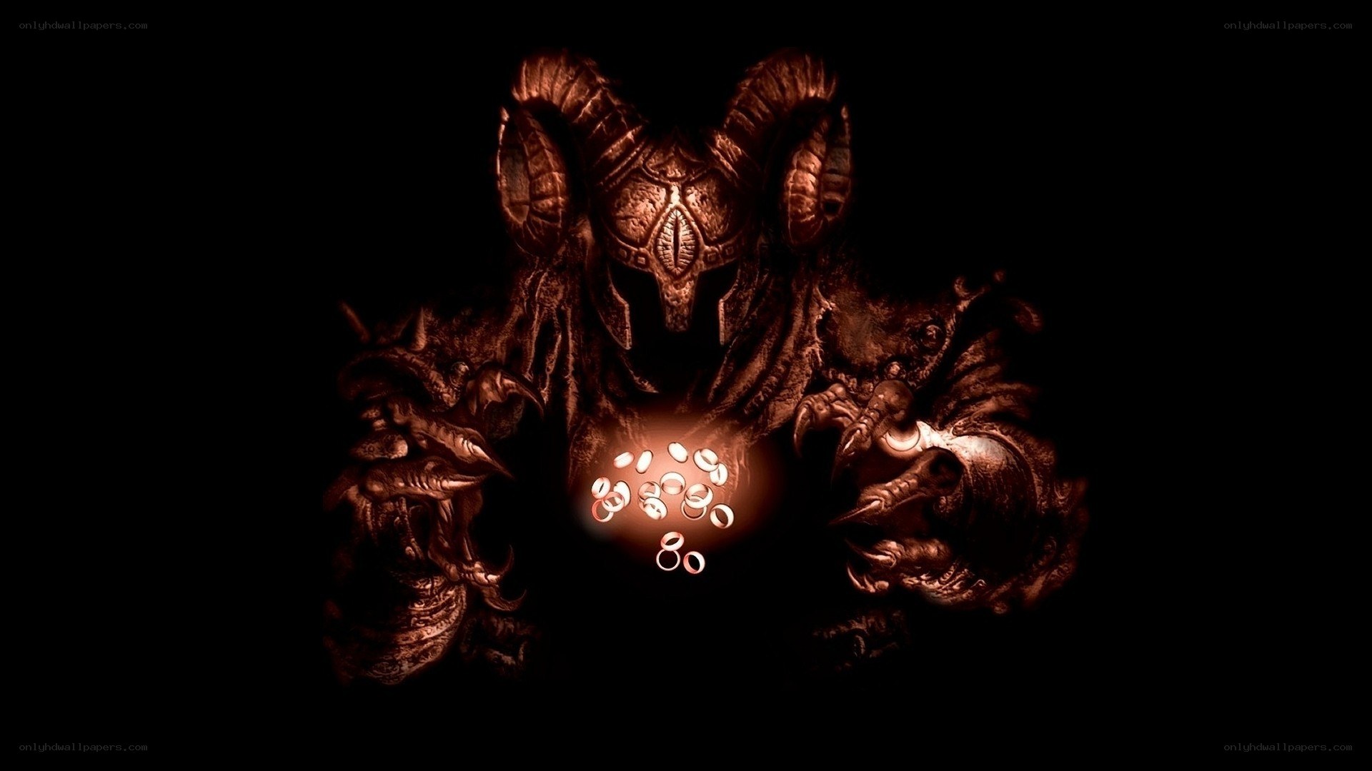 demon holding glowing rings