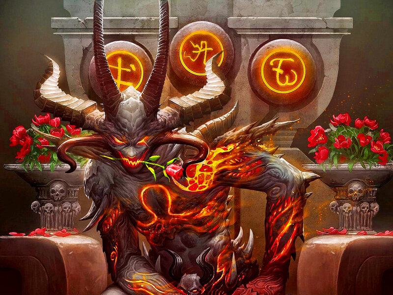 Demon Holding Rose — Red