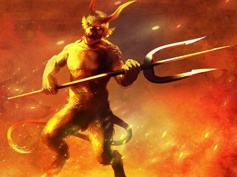 Demon Holding Trident — Red, Dramatic, Digital Art