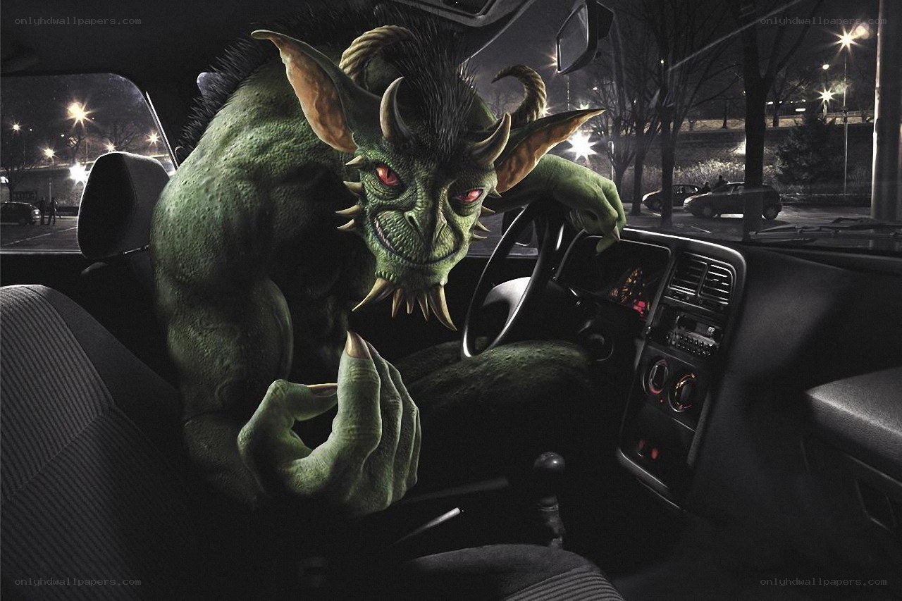 Demon in a car at night