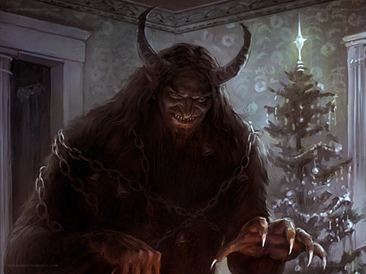 Demon in a Christmas room