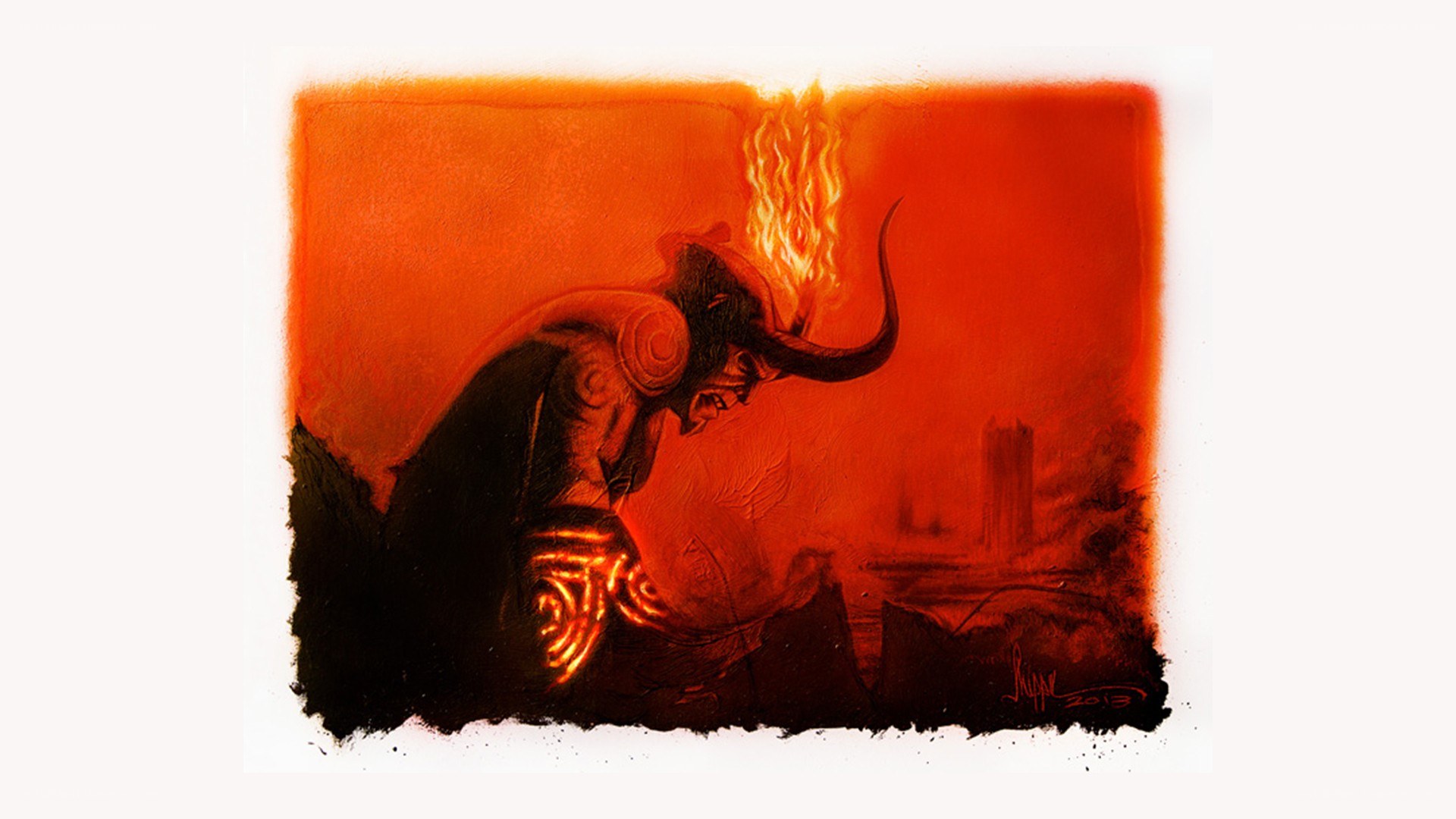 demon in fiery landscape