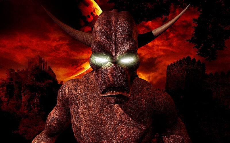 demon in hellish landscape