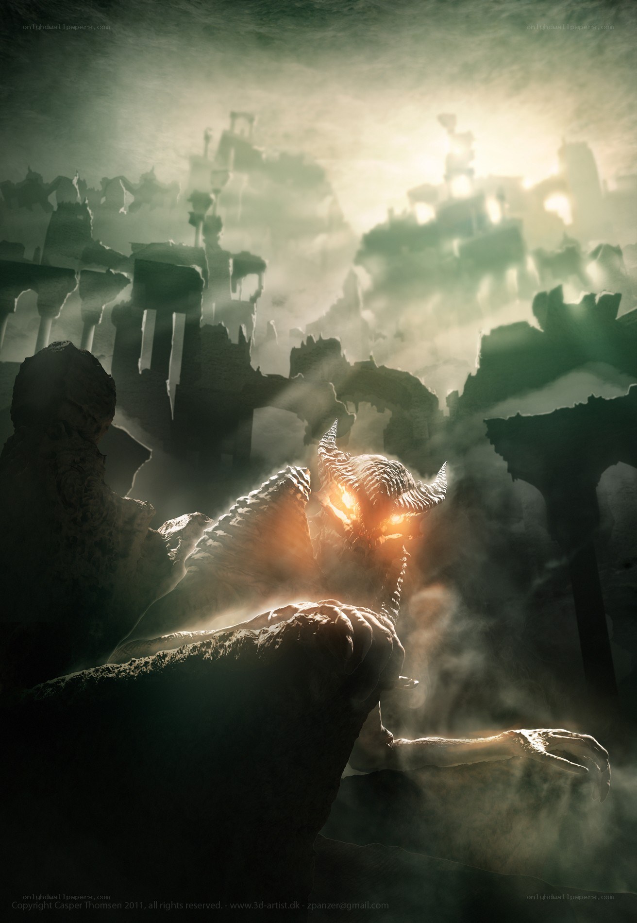 demon in ruined city