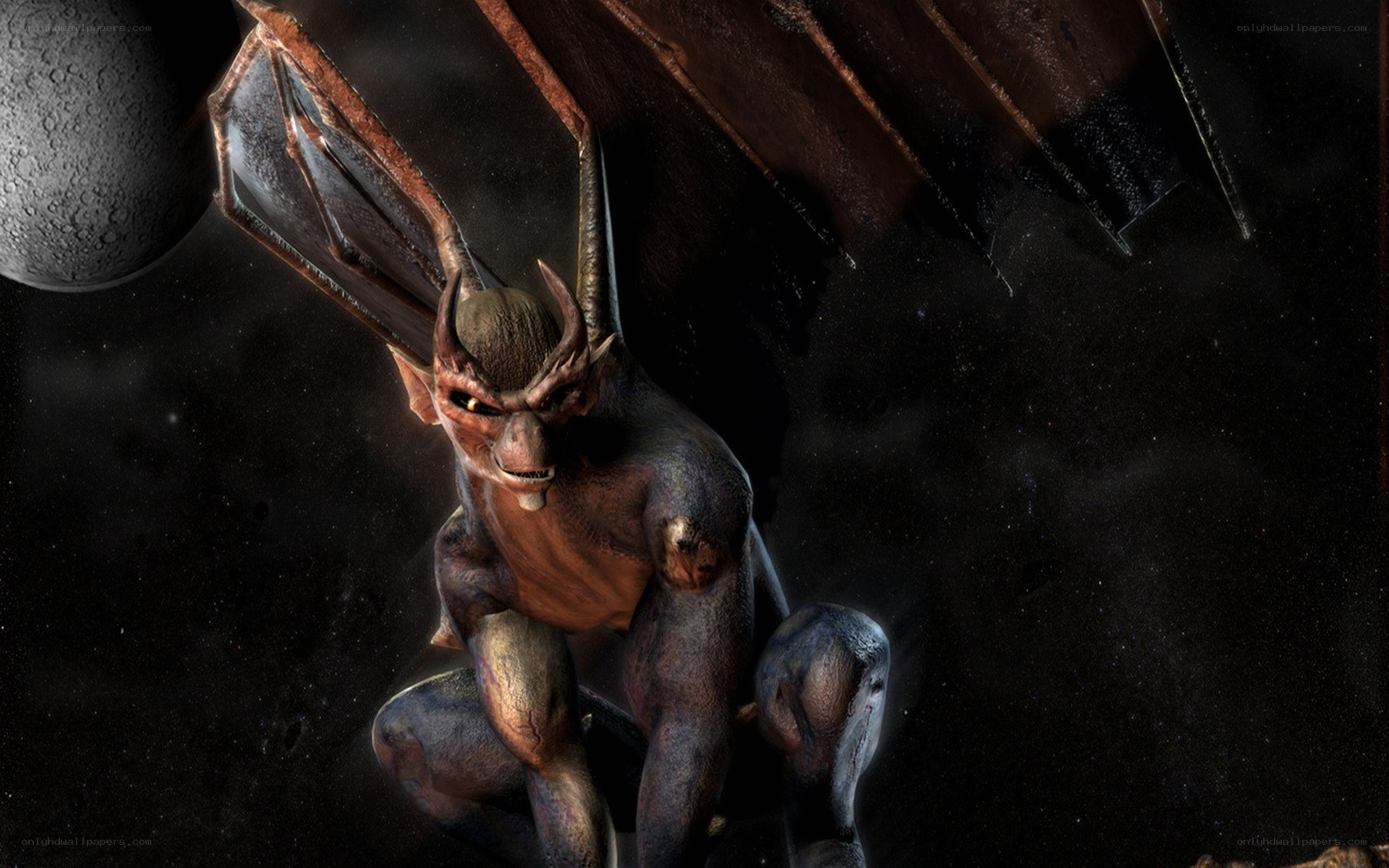 demon in space with moon