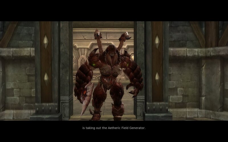 demon in stone corridor