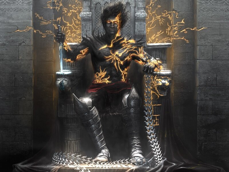Demon king on a throne