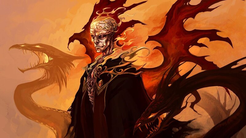 Demon-like Figure with Dragons