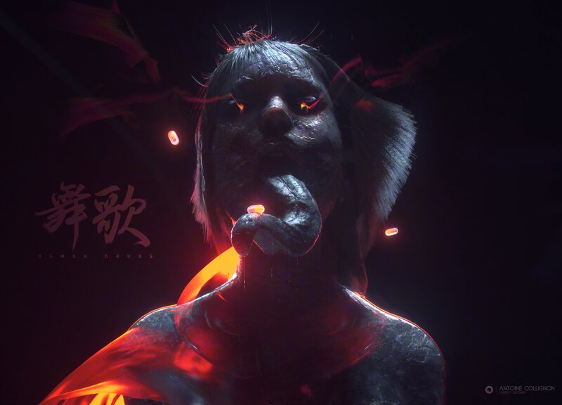 Demon-like Figure with Glowing Eyes
